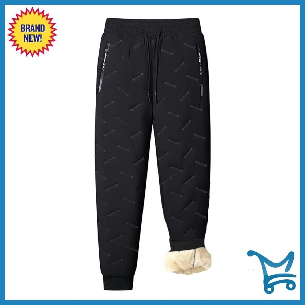 Men's Fleece-Lined Winter Sweatpants with Zipper Pockets Thermal Joggers